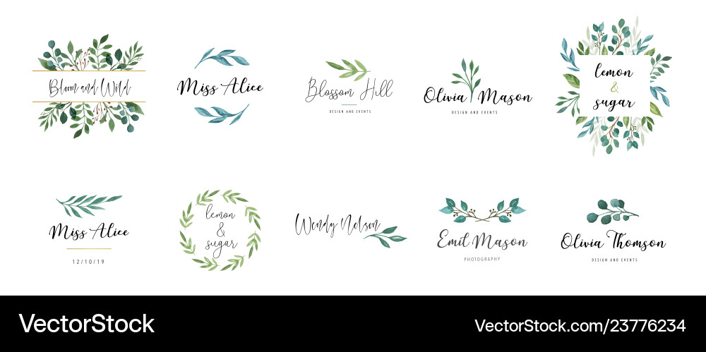 Wedding Monograms & Floral Logos vector image