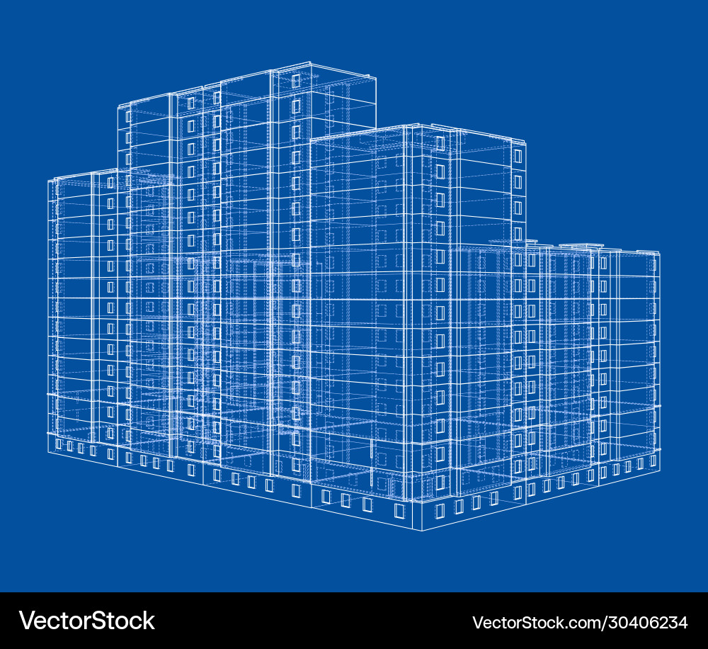 Wire-frame model a multi-storey building Vector Image