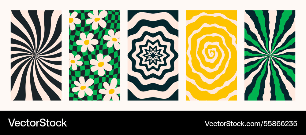 Abstract psychedelic retro pattern set groovy Abstract psychedelic retro pattern set groovy vector image