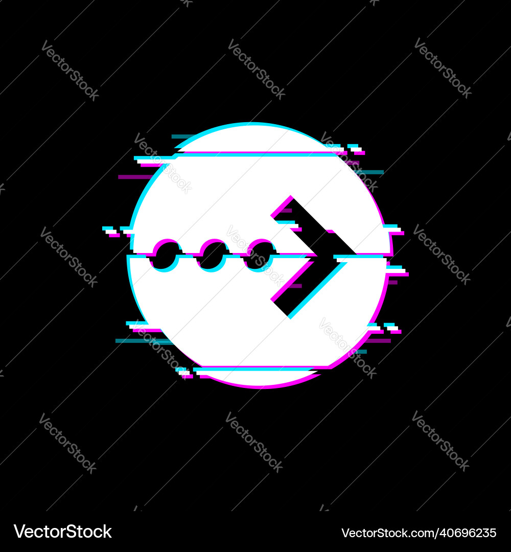 Arrow rewind button jump forward in glitch circle Arrow rewind button jump forward in glitch circle vector image
