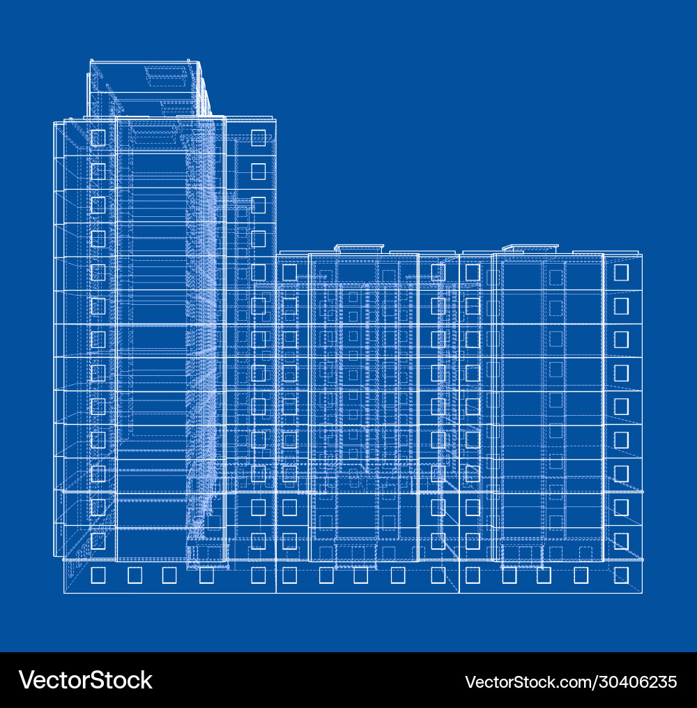 Wire-frame model a multi-storey building Vector Image