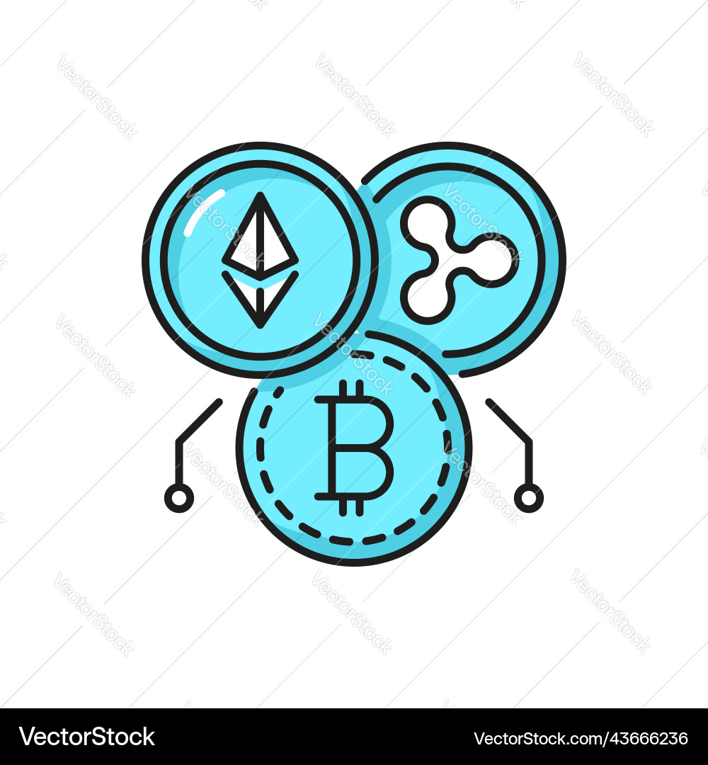 Cryptocurrencies coins and blockcahin outline icon vector image