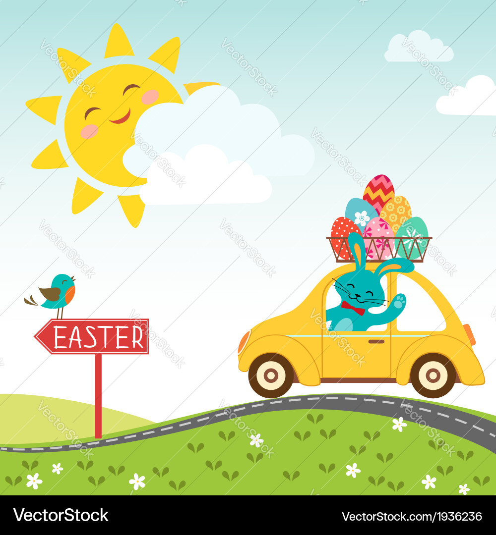 Easter Road with Bunny Vector Image