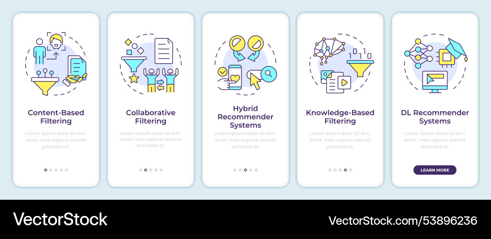 Recommendation system types onboarding mobile app vector image