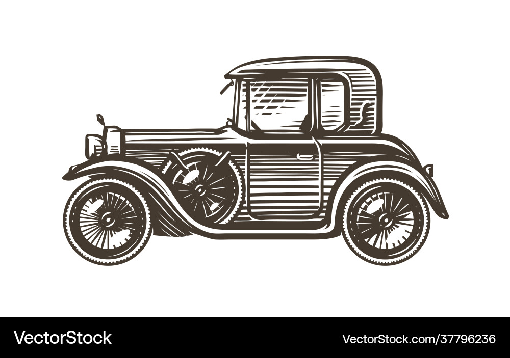 Retro Autozeichnung in Skizze Stil Seitenansicht Vektorbild
