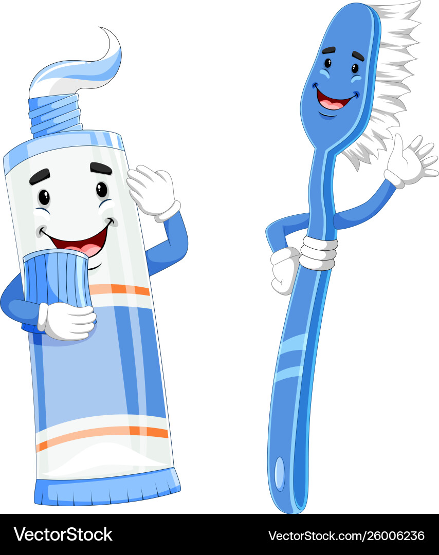 Smiling Toothbrush and Toothpaste Characters Vector Image