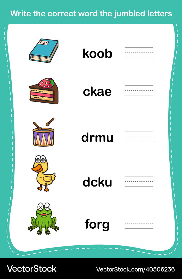 Write the correct word jumbled letters Write the correct word jumbled letters vector image
