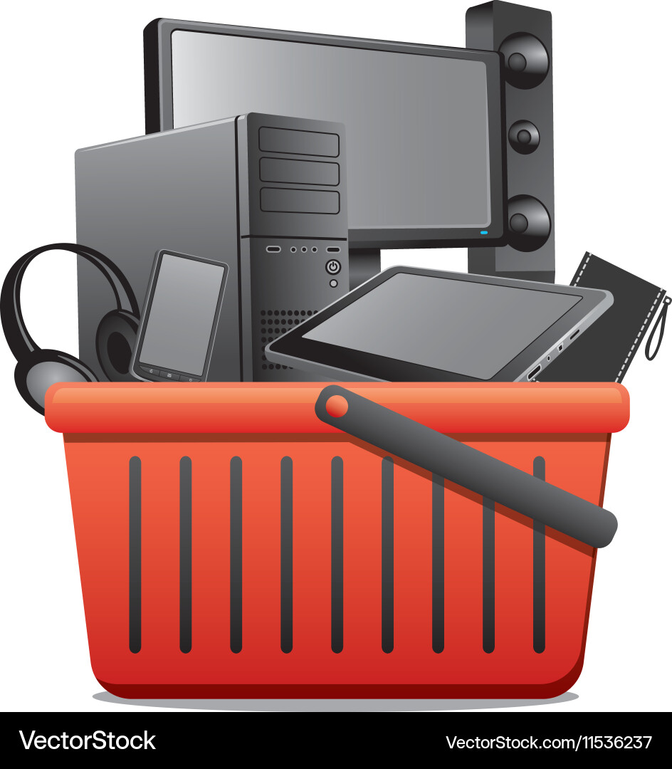 Basket with computer devices vector image