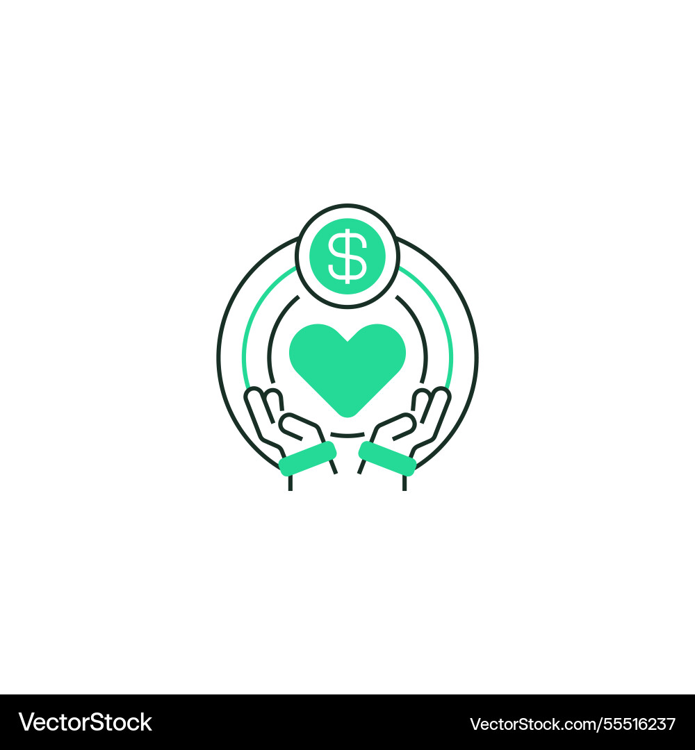 Heart and coin line icon linear style sign Vector Image