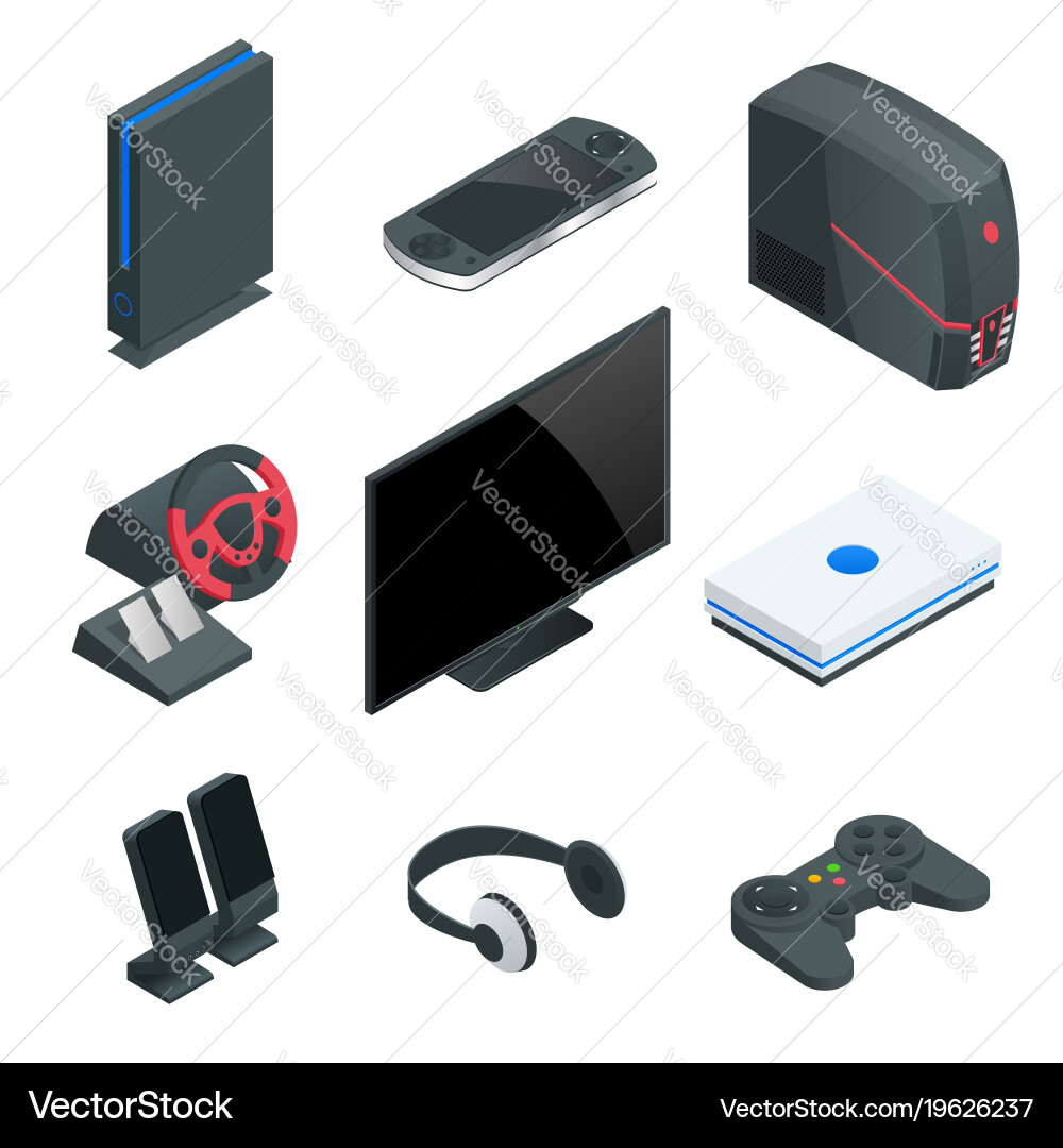 Isometric video game console icon set simple vector image