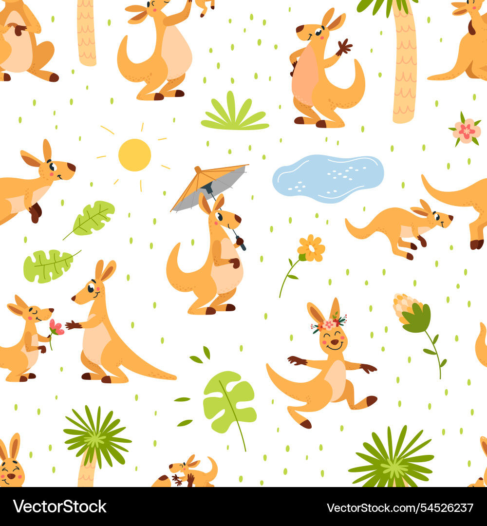 Kangaroo seamless pattern childish print Kangaroo seamless pattern childish print Vector Image