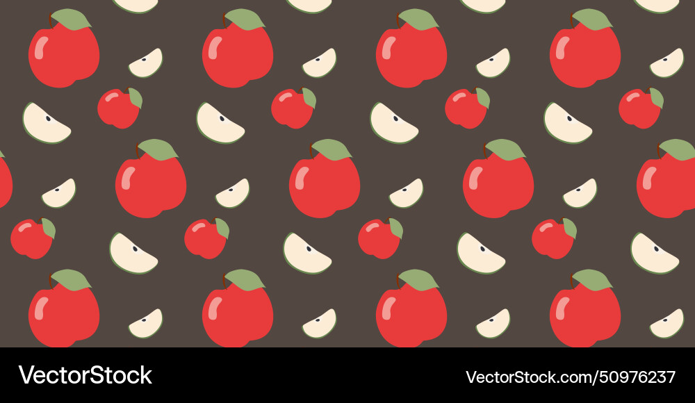 Red apples and slices seamless pattern vector image