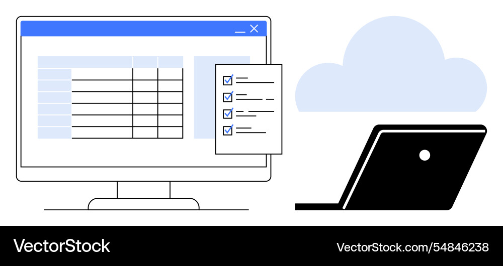 Computer screen displaying a spreadsheet Computer screen displaying a spreadsheet vector image