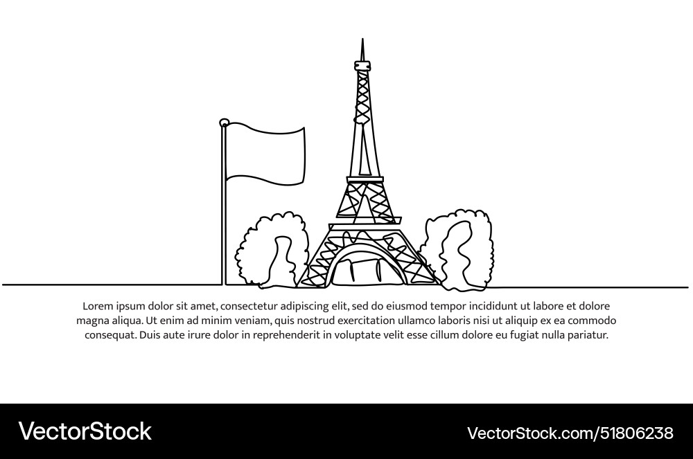 Continuous one line design of flag and tower Continuous one line design of flag and tower Vector Image