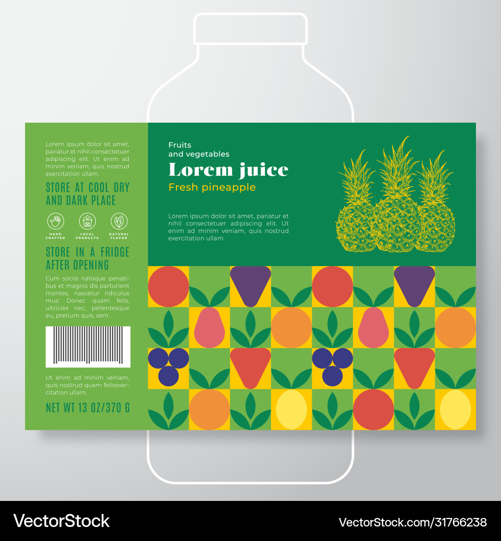 Fruit and vegetables pattern juice label template vector image