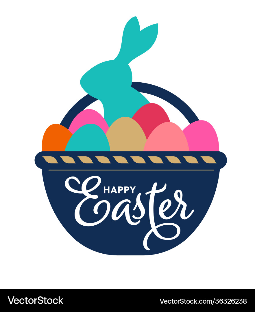 Happy easter bunnies basket with eggs and bunny Happy easter bunnies basket with eggs and bunny vector image