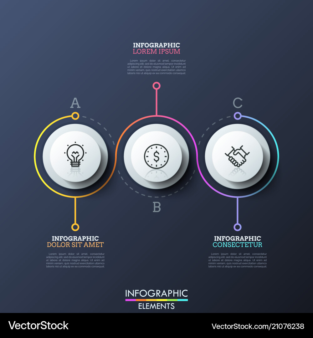 Three round elements with linear symbols inside Three round elements with linear symbols inside vector image