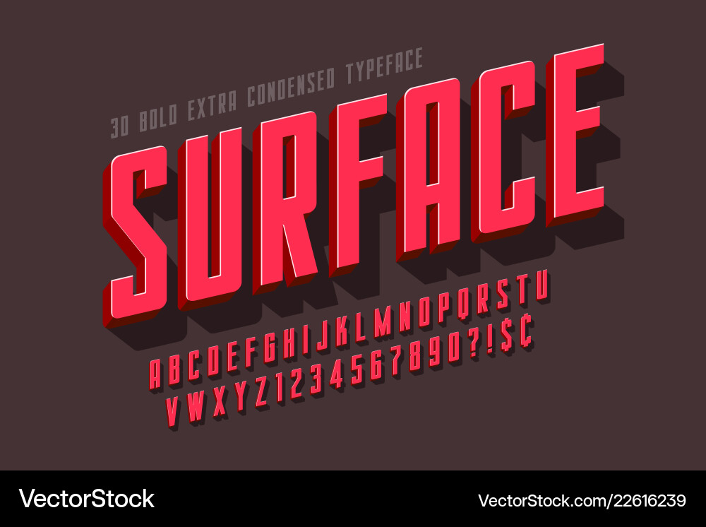 Condensed 3d display font design alphabet Condensed 3d display font design alphabet vector image