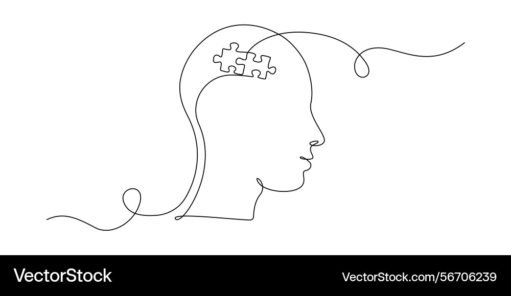 Continuous Line Head with Puzzle Vector Image
