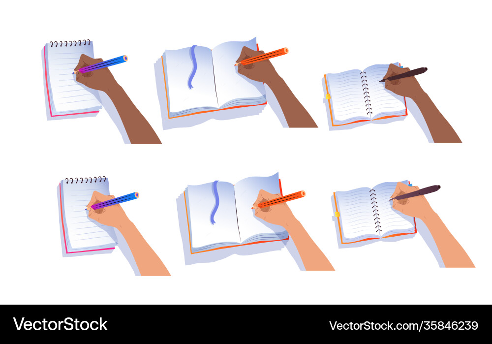 Hands writing in notebooks Hands writing in notebooks vector image