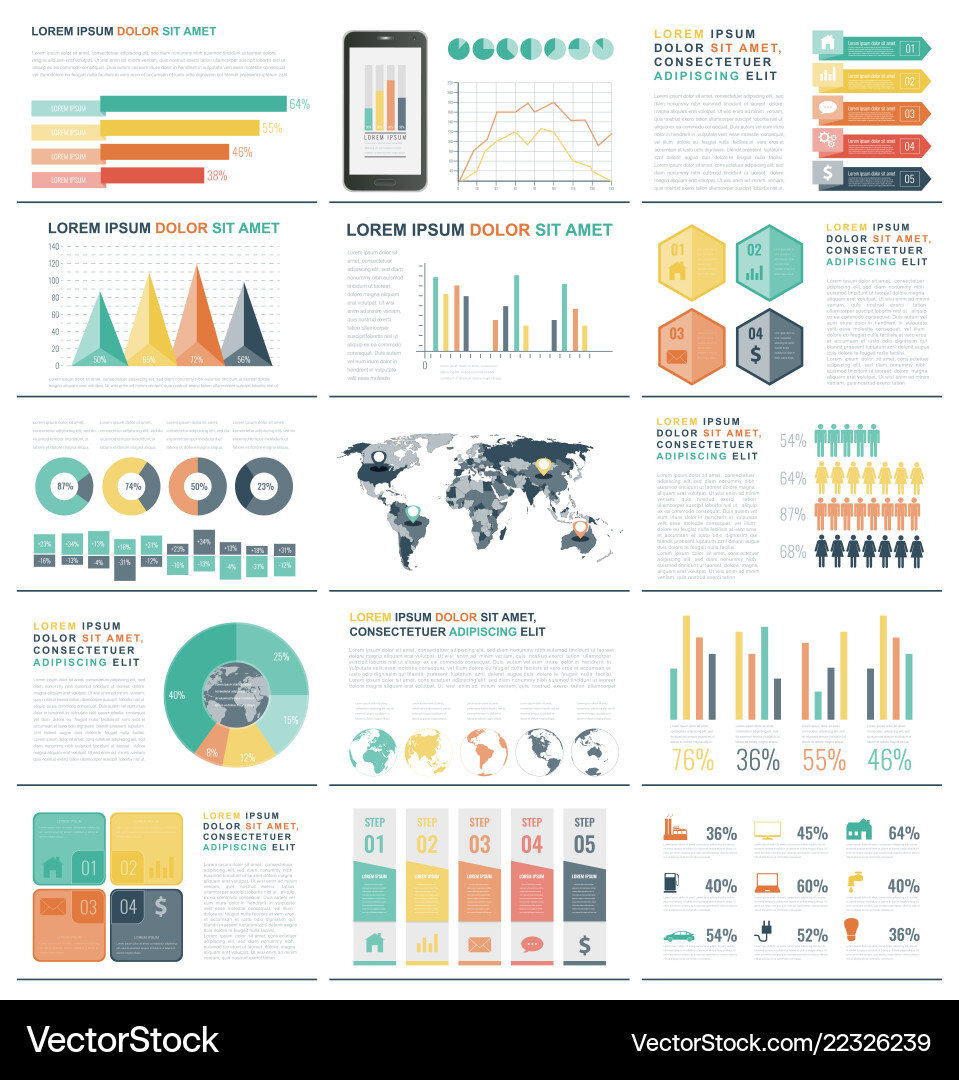 Infographic elements with world map and charts Infographic elements with world map and charts vector image