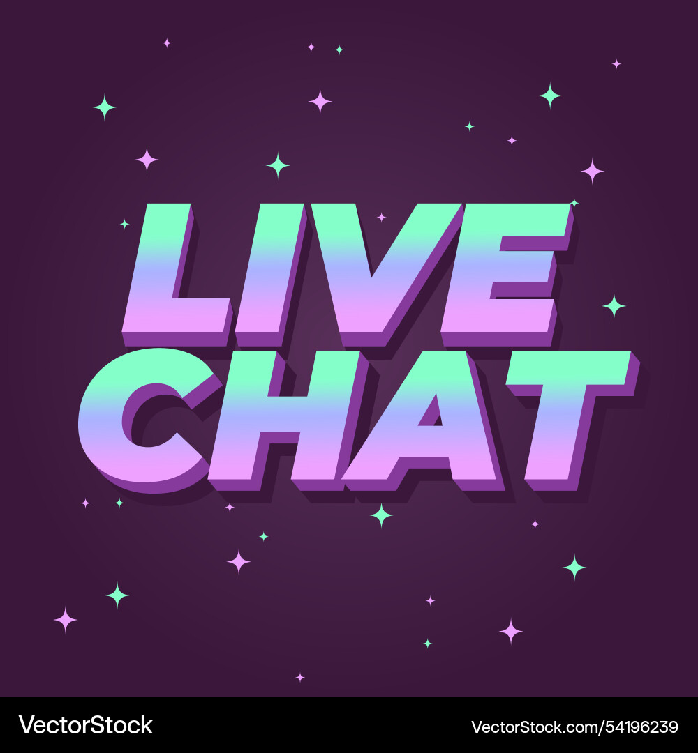 Live chat text effect in bold font and 3d style Live chat text effect in bold font and 3d style Vector Image