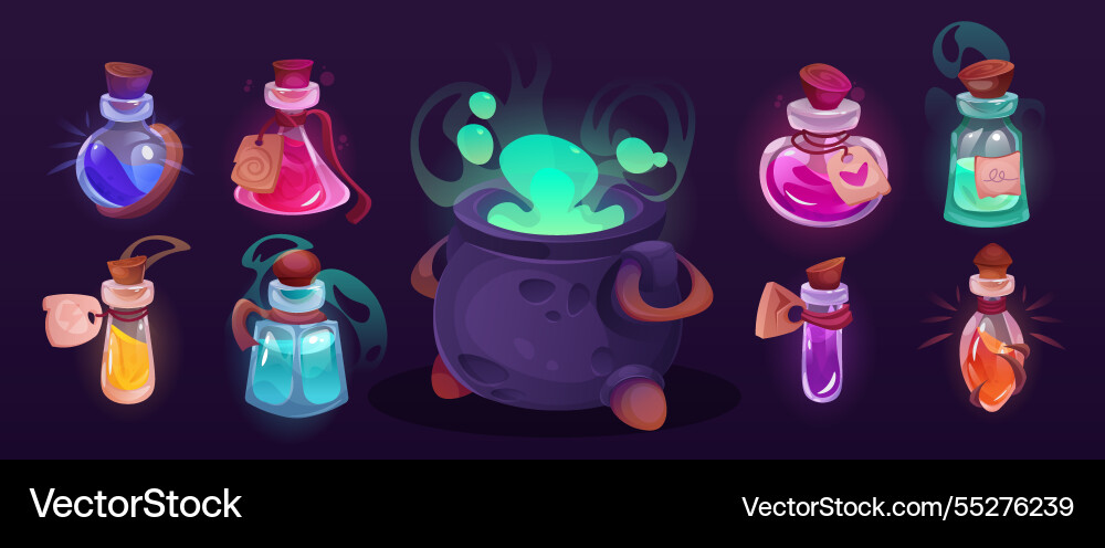 Magic potion bottle with colorful liquid Vector Image