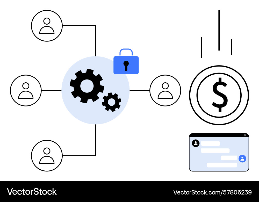 Teamwork workflow with secure data sharing vector image