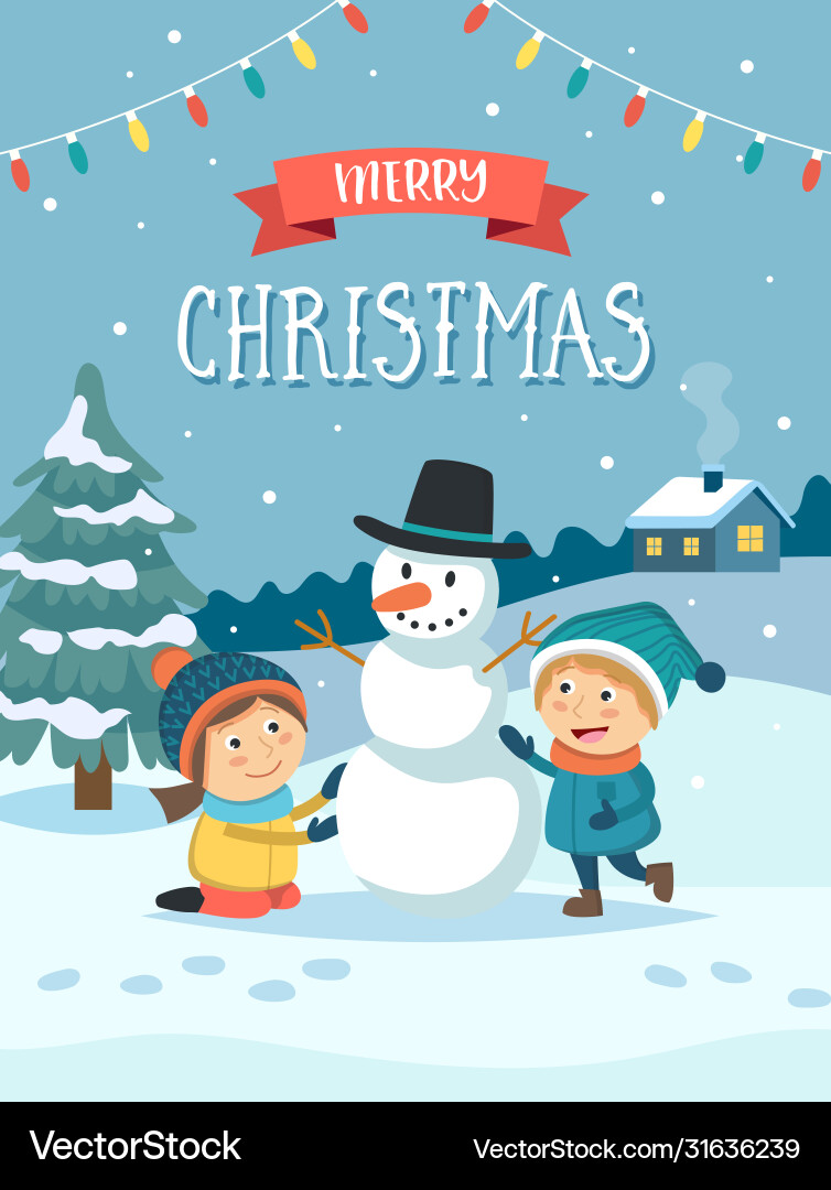 Weihnachtskarte mit Kindern spielen Weihnachtskarte mit Kindern spielen vektorbild