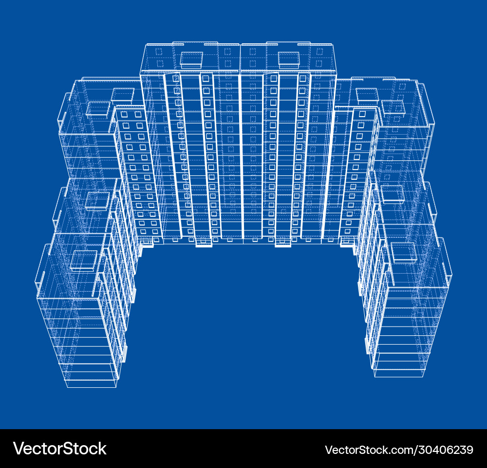 Wire-frame model a multi-storey building vector image