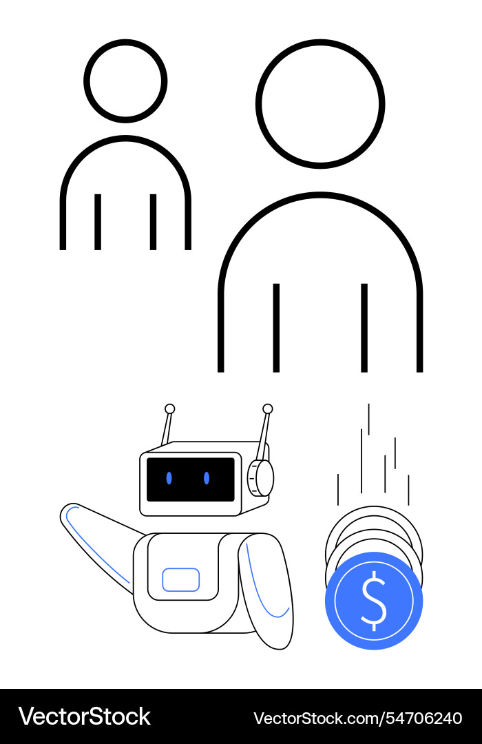 Robot generating revenue with simplistic human Robot generating revenue with simplistic human vector image