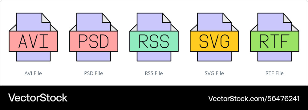 A set of files icons as avi file psd rss vector image