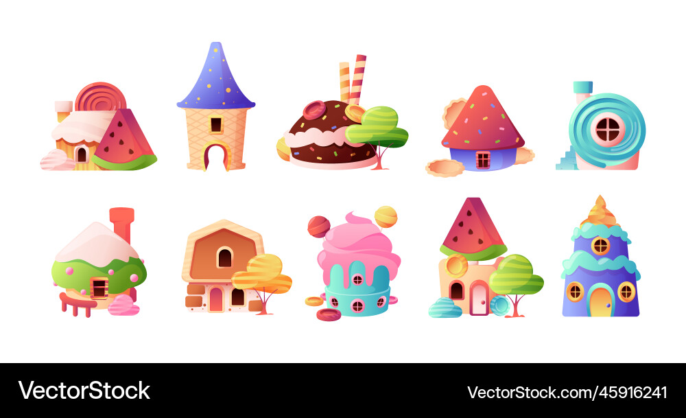 Candy houses sweet fantasy landscape vector image