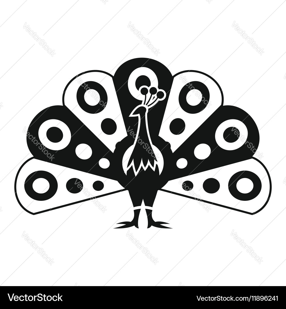 Peacock with flowing tail icon simple style Vector Image