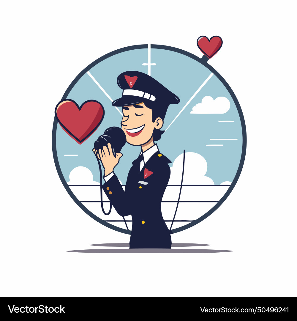 Pilot with a microphone in the form of heart Vector Image