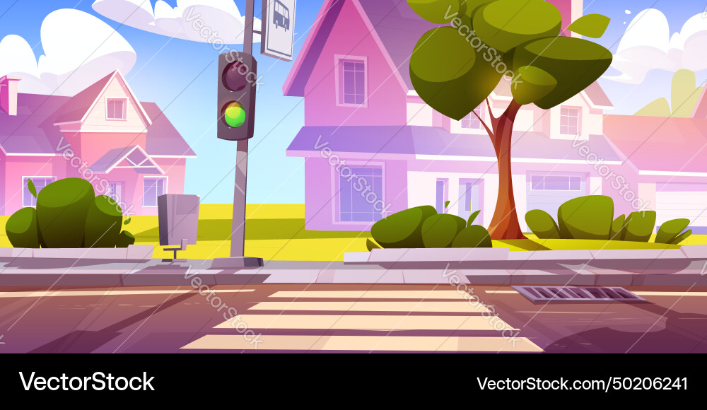 Suburban landscape with sidewalk and traffic light Suburban landscape with sidewalk and traffic light vector image