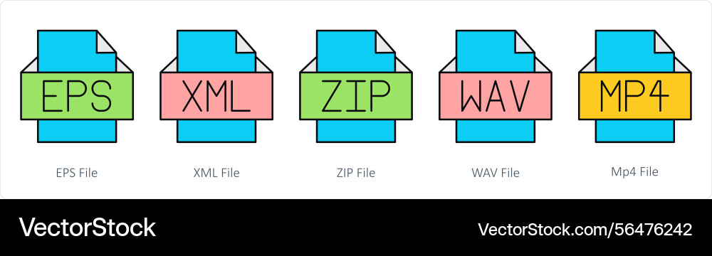 A set of files icons as eps file xml zip vector image