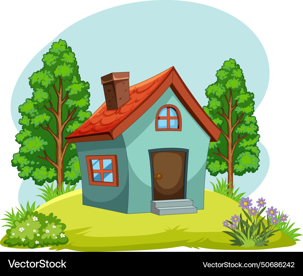 A small house surrounded by trees Royalty Free Vector Image