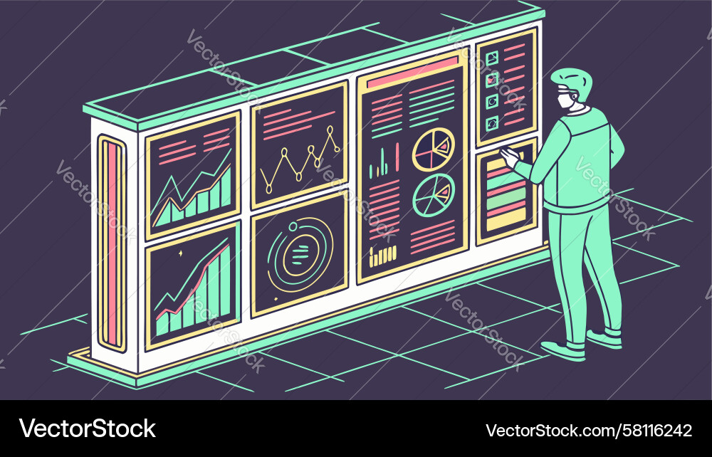 Data Analyst Dashboard Interaction Vector Image