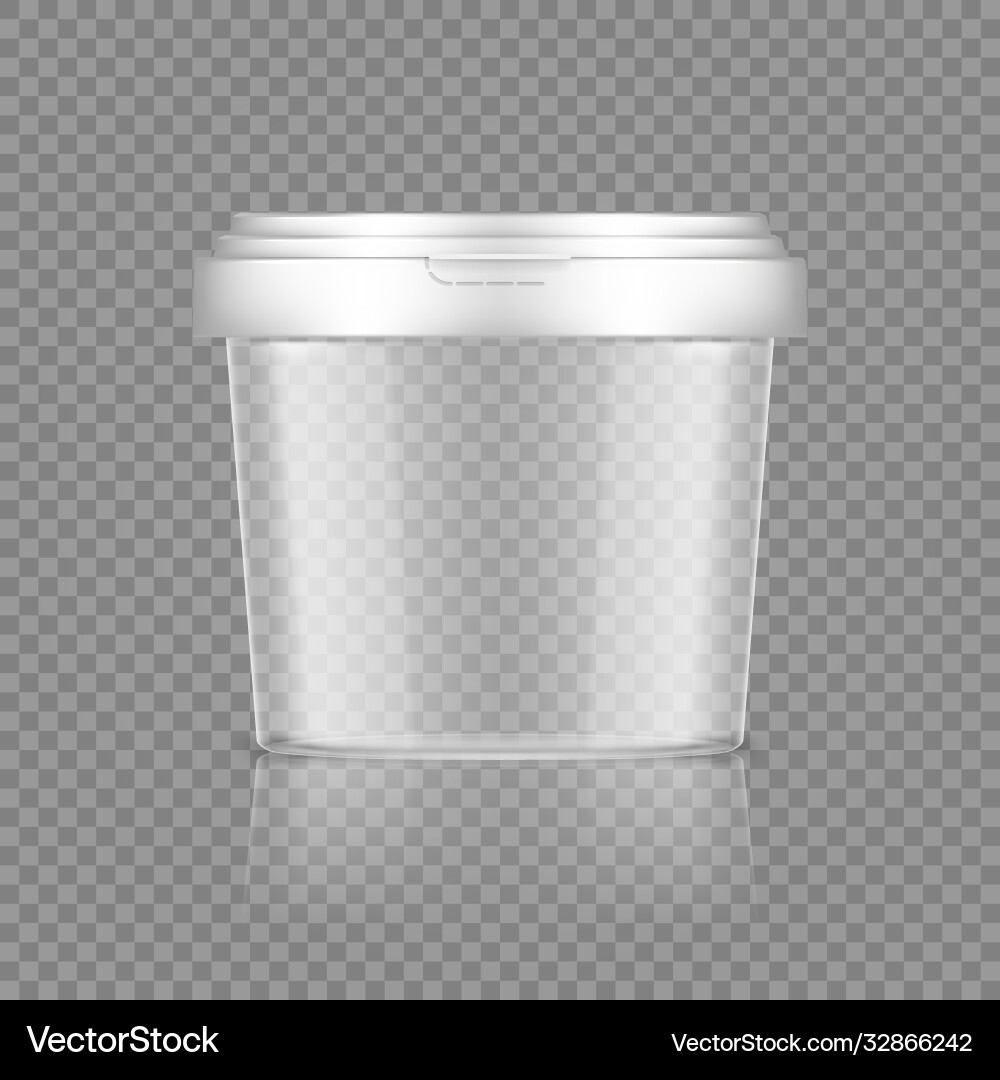 Empty transparent bucket with cap mockup for ice vector image