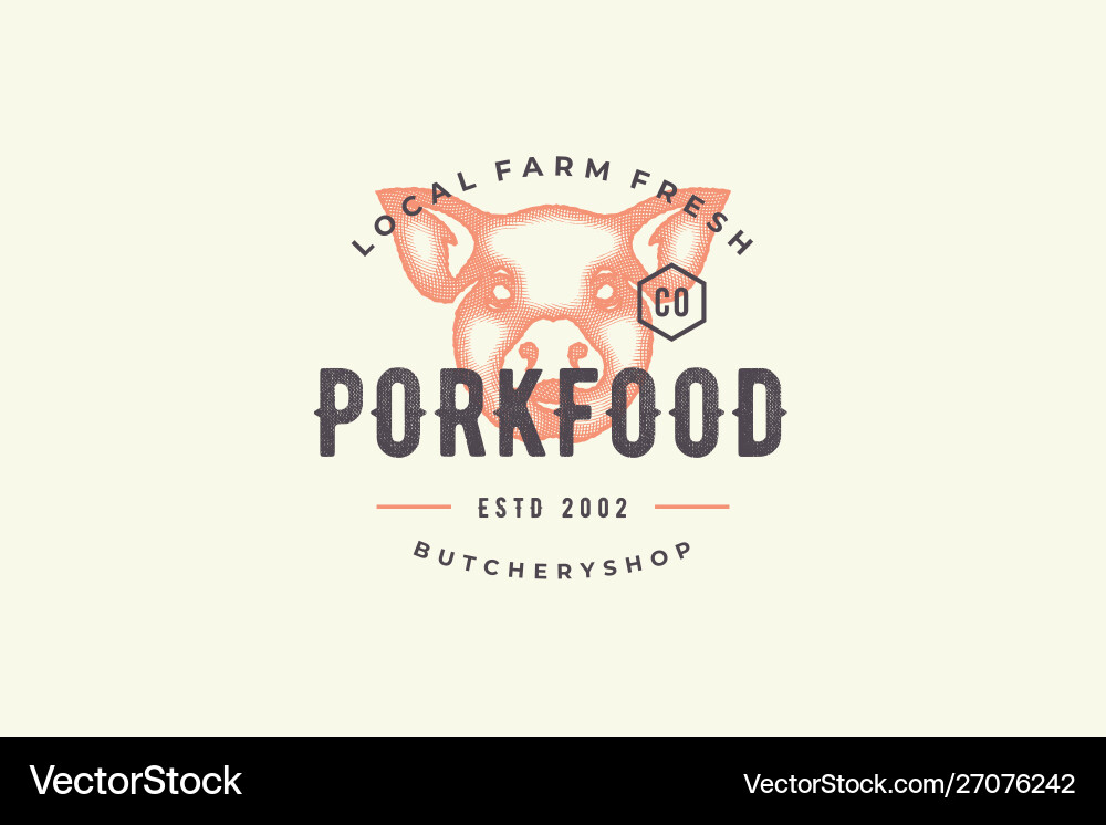 Engraving logo pig head silhouette and modern Engraving logo pig head silhouette and modern vector image