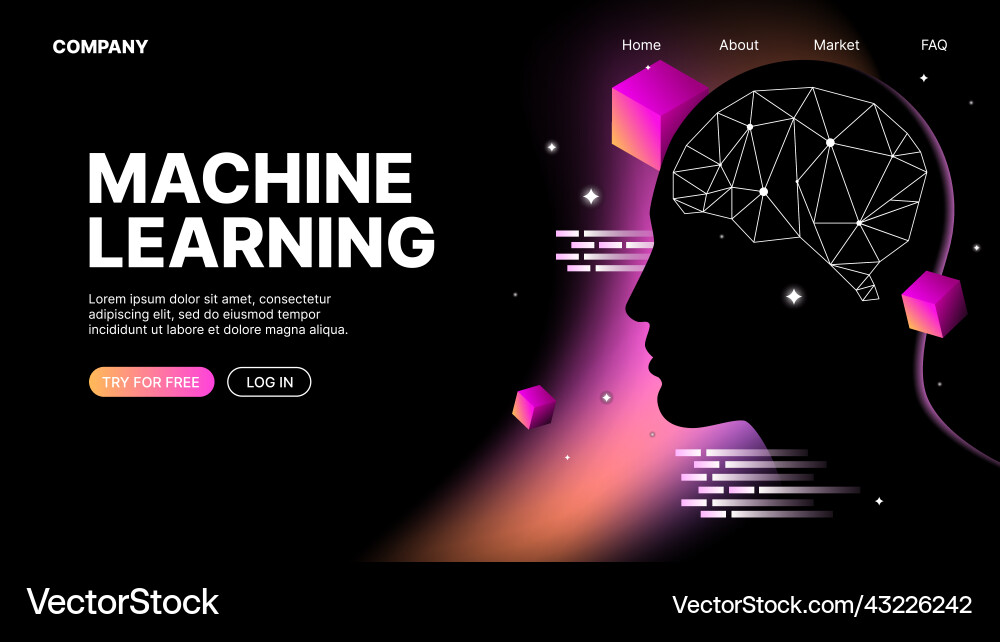 Machine learning web landing page template Machine learning web landing page template vector image