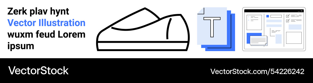 Sleek shoe design outline with text and document Sleek shoe design outline with text and document vector image