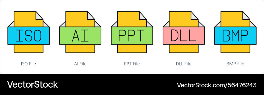 A set of files icons as iso file ai ppt Vector Image