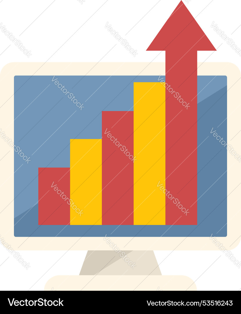 Computer screen showing a growing chart with red Computer screen showing a growing chart with red vector image