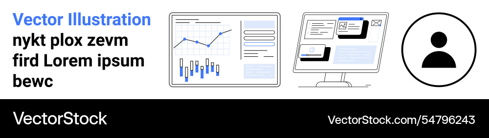 Digital data analytics featuring graphs monitors vector image