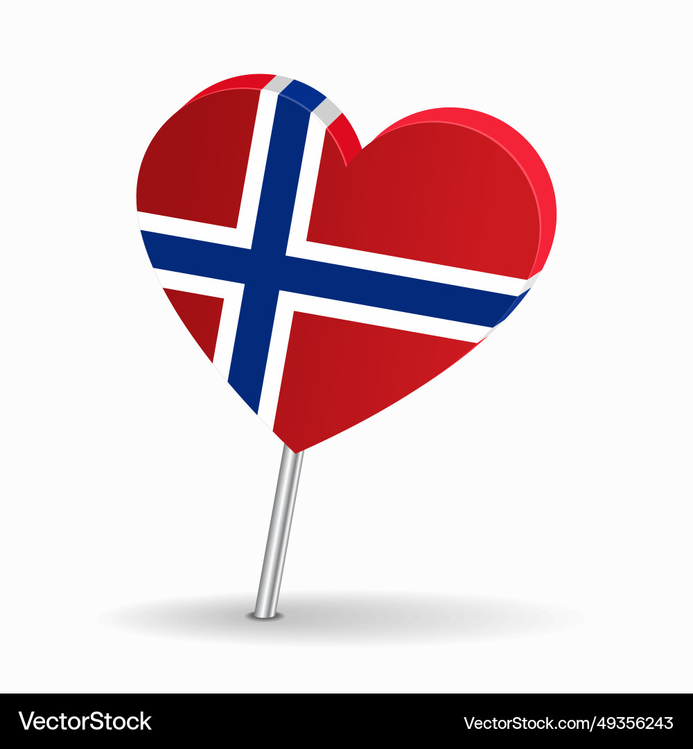 Norwegian flag heart-shaped map pointer layout vector image