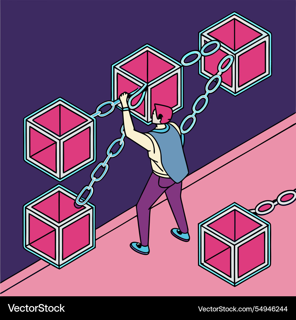 Futuristic abstract cubes as blockchain node Futuristic abstract cubes as blockchain node vector image