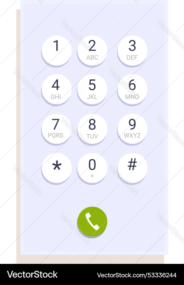 Mobile phone keyboard showing numbers and call Mobile phone keyboard showing numbers and call vector image