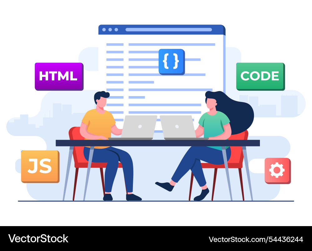 Web developer wiring code or program using laptop Web developer wiring code or program using laptop vector image